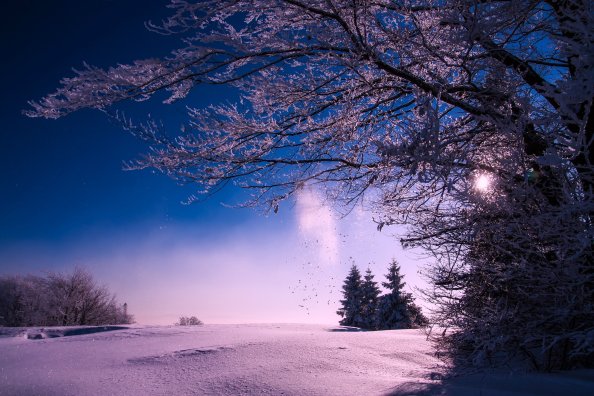 Winter Snow Sunset Dusk Sky Clouds Landscape