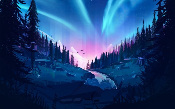 Auroral Forest 4k Illustration