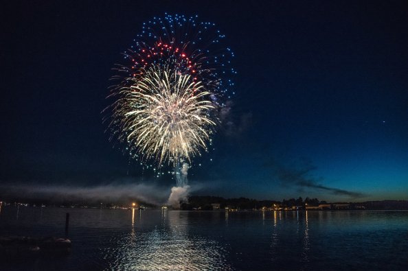 Fireworks Explosion Above Water Body 8k