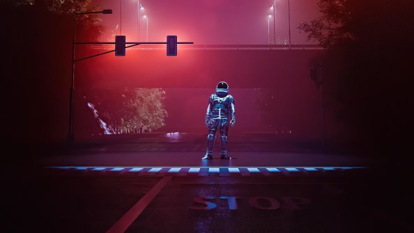 Astronaut At Stop Light 4k