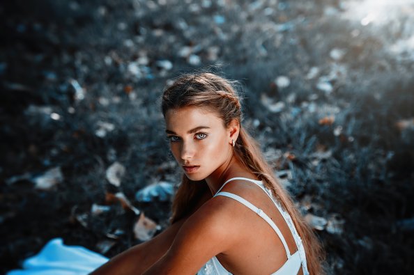 Brunette Girl Outdoor Glowing Eyes