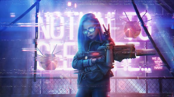Cyberpunk Girl With Gun Neon 4k