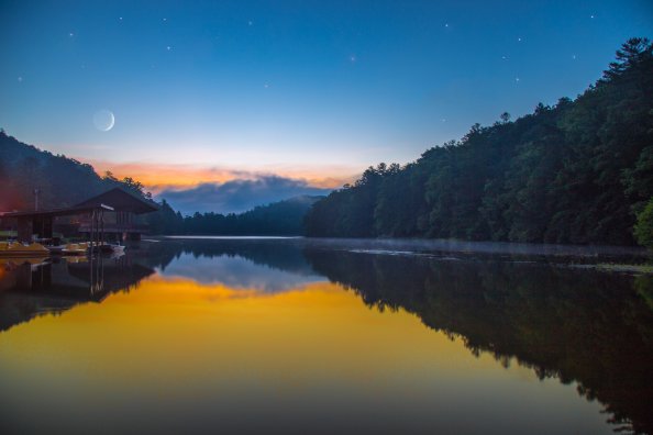 Moon Lake Forest Sky Full Moon 5k