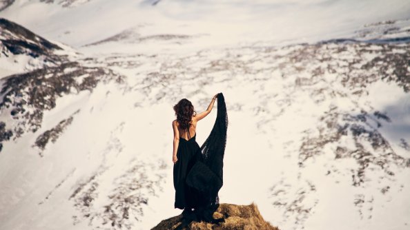 Girl In Black Dress Mountains