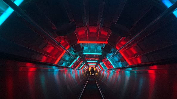 Escalator Tunnel Dark Neon