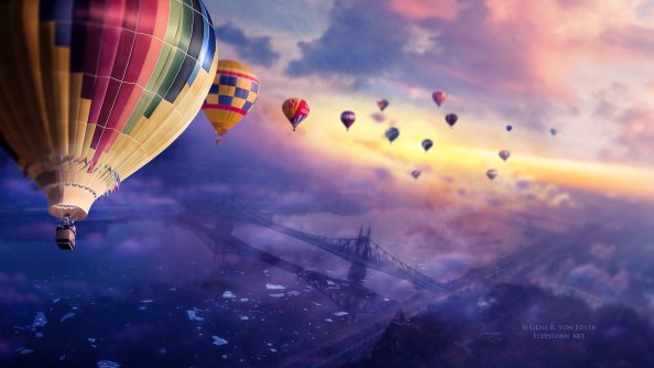 Air Balloons Sunset 4k