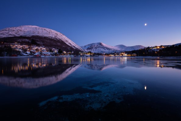 Norway Mountains Evening Lake Cities Night