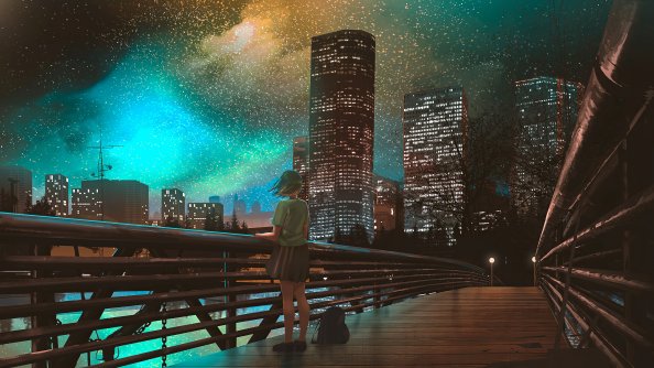 Buildings Stars Anime 4k
