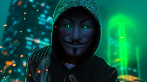 Anonymus Guy Glowing Eyes Green Neon 4k