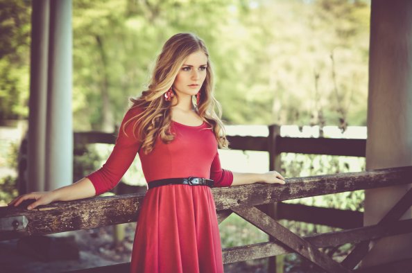 Cute Girl Red Dress Long Hair Wavy Hair