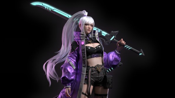 Girl With Neon Sword 4k