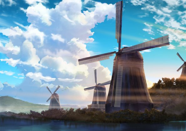 Windmill Anime Scenery 4k