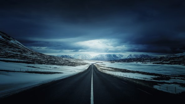 Alone Road Snow Cold Open Sky Mountains
