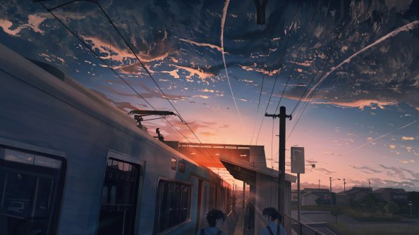 Power Lines Train Anime 4k
