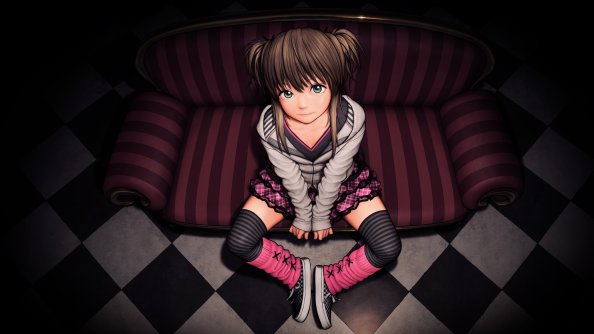 Anime Girl Sitting On Couch Looking Above