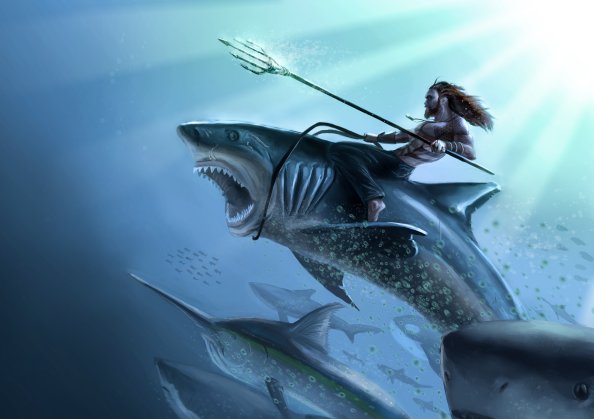Aquaman Riding On Shark Art 4k