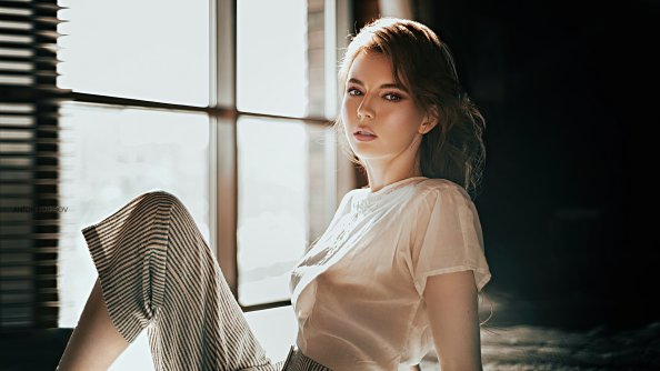 Women Sitting By The Window Side 4k