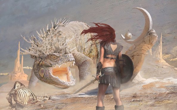 Warrior Girl Vs Dragon 4k