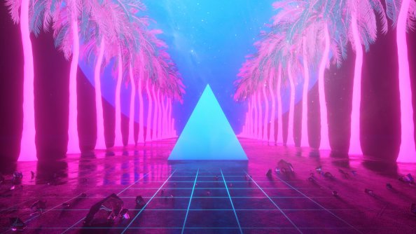 Miami Trees Triangle Neon Artwork 4k