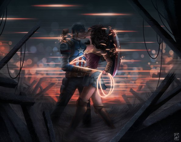 Captain America And Wonder Woman Kissing