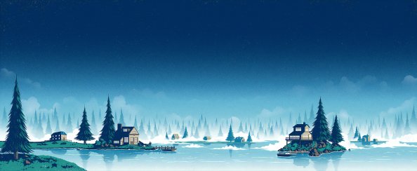 Cold Night Landscape Houses 4k