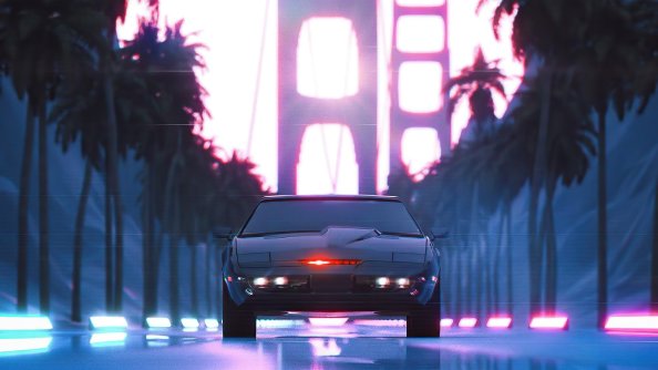 Black Knight Rider Car Vaporwave 5k