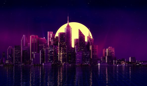 Neon City Buildings Reflection Skycrapper Minimalism 4k
