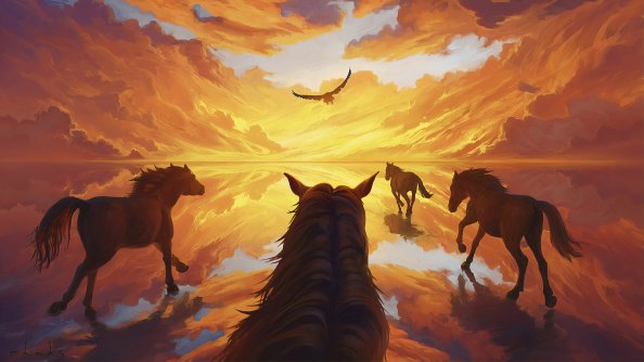 Horses Running Towards Light 4k