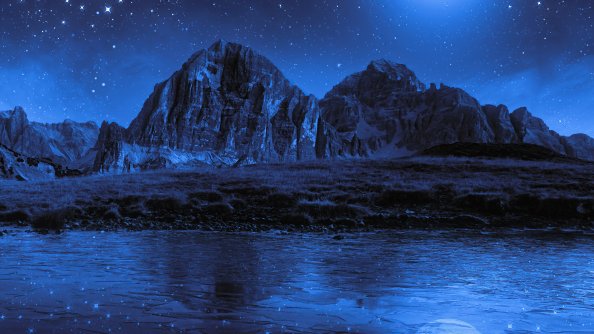 Night Beach Moon Stars Landscape Mountains