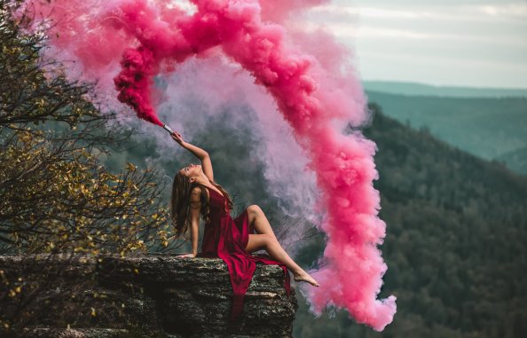 Girl Red Dress Smoke Bomb