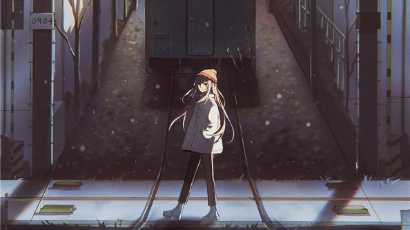 Anime Girl Passing Railway Track 4k