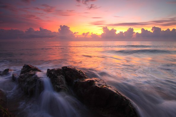 Seascape Sunset Water Rocks Ocean