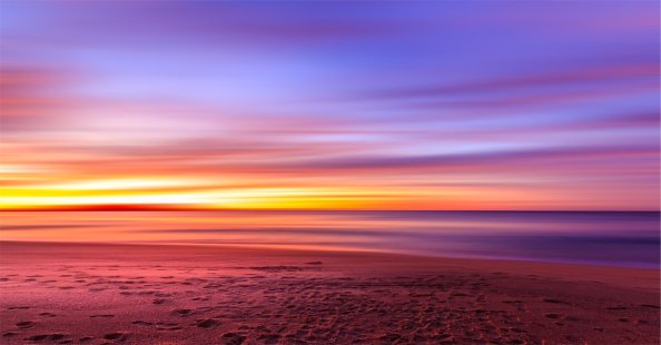 Purple Sky Beach Sunset Sand Footprints