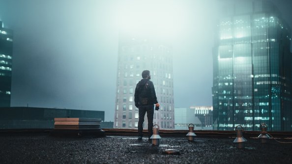 Boy Standing On Building Roof 4k