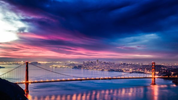 Golden Gate Bridge Sunset Night Time 4k Hd