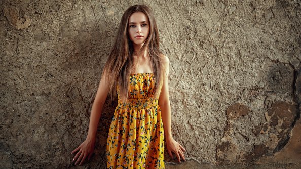 Long Hair Blonde Girl Yellow Dress 4k