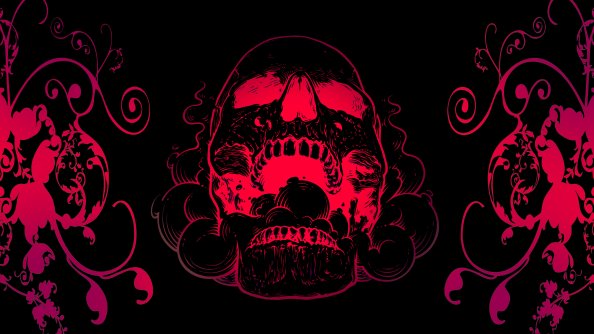 Red Skull Flowers Black Background 4k
