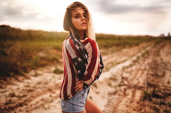 Girl Usa Flag Sweater 4k