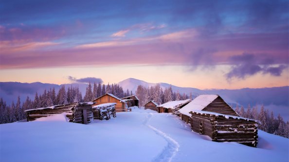 Huts Covered In Snow 4k
