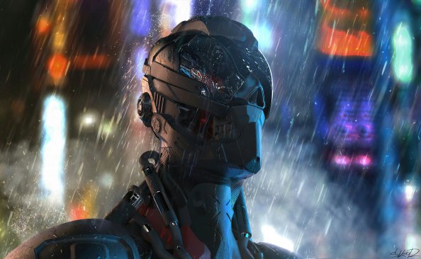 Rain Cyborg Robot 4k
