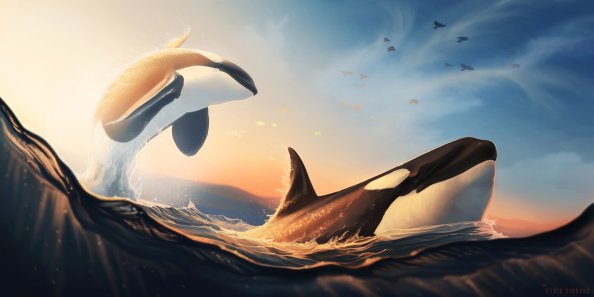 Whales Jumping Out Of The Water Digital Art 4k