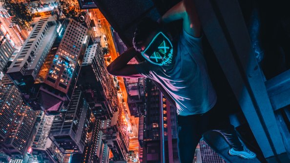 Neon Mask Guy Upside Down