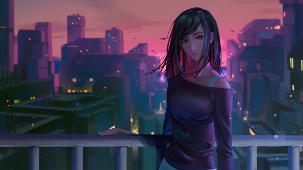 Anime Girl Dawn City 4k