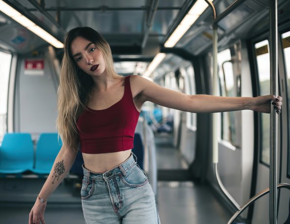 Girl Hand Holding The Handrail In The Bus 4k