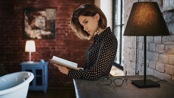 Gorgeous Girl With Book Looking Away