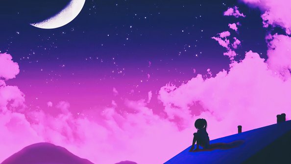 Girl Sitting Alone Roof Top Neon 4k