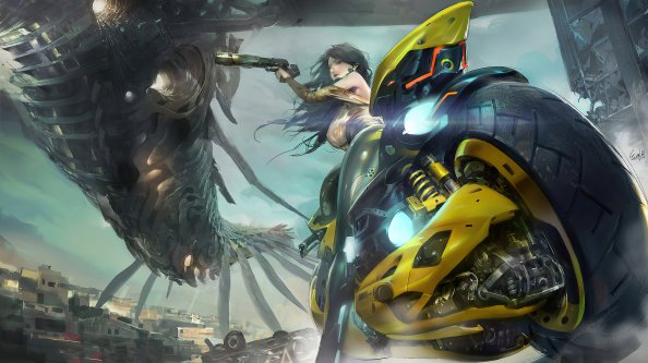 City Cyber Bike Girl 4k