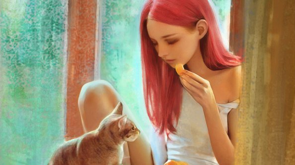 Pink Hair Girl With Cat