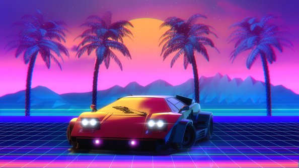 Retro Lamborghini Countach Palm Trees