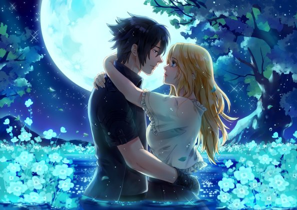 Noctis And Stella From Final Fantasy XV Under The Moon